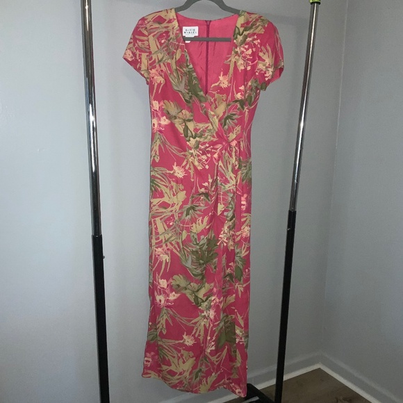 David Warren Side Tie Faux Wrap dress Sz 6 Tropical Floral vintage made in US - Picture 1 of 10